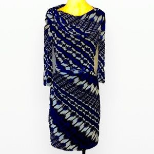 long sleeve full length lace dress Long-Sleeve Ruched Jersey Formal Dress with Sheer Lace Navy / 12 main image 0